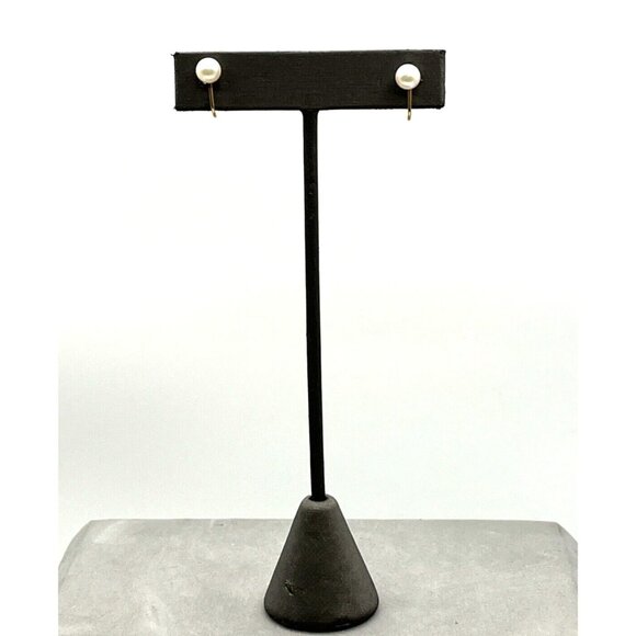 14k Yellow Gold Genuine Pearl Screw-back Earrings - Picture 4 of 9